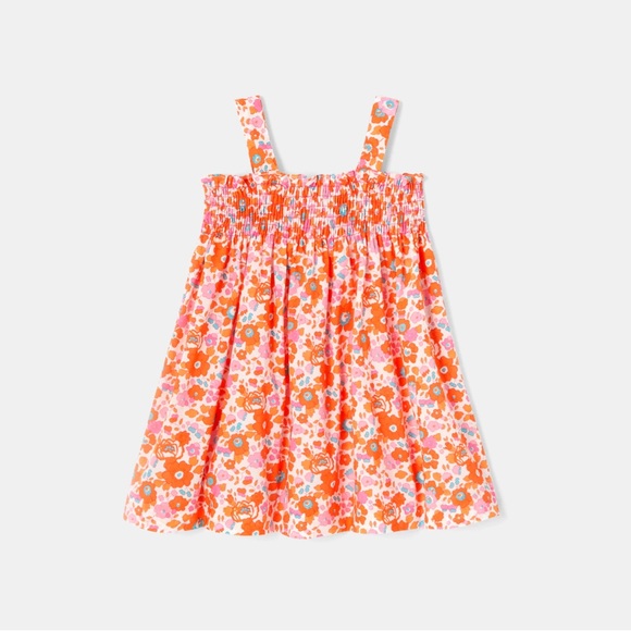 Jacadi Paris Liberty Fabric Floral Pink and Orange Sundress size 12 m